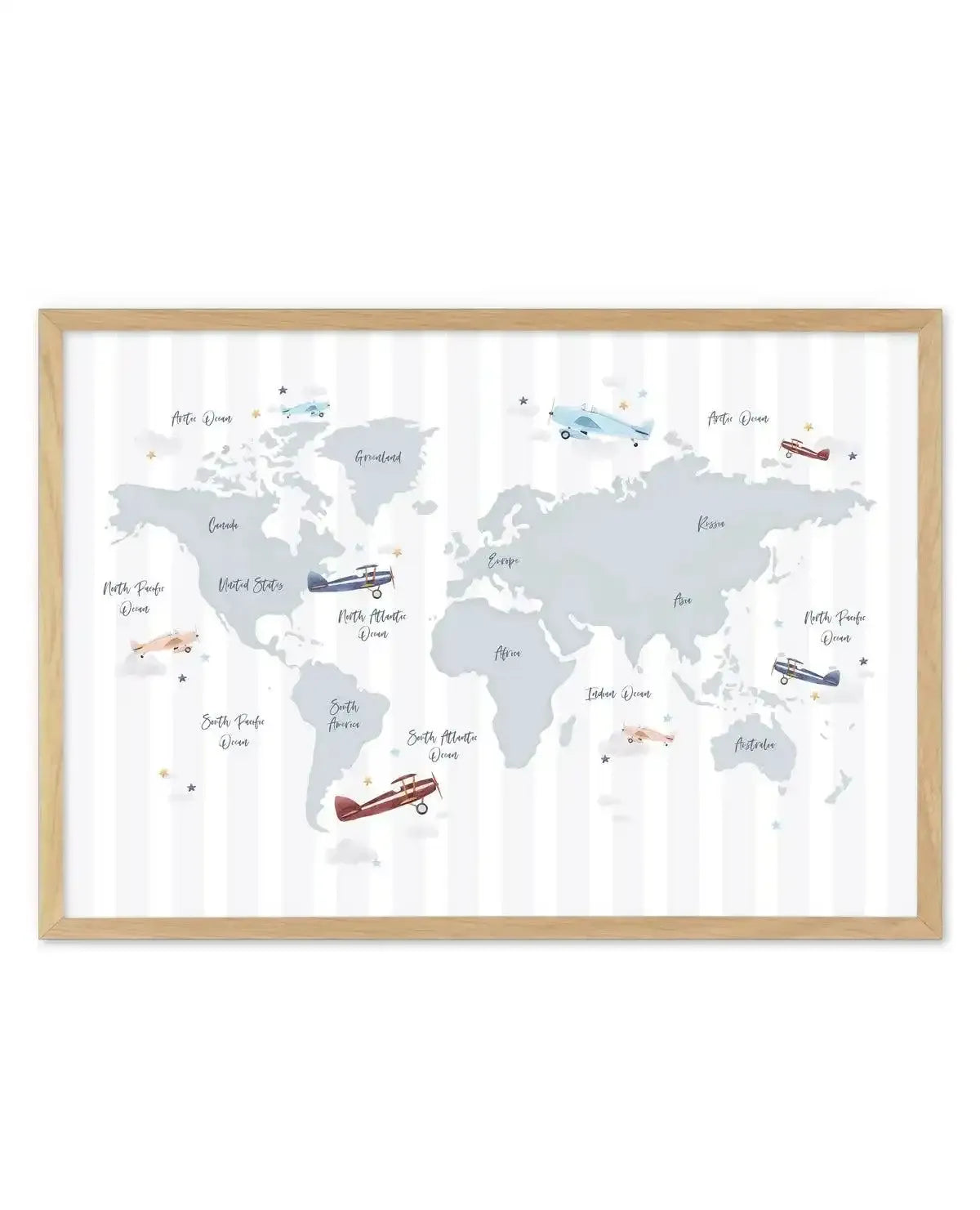 Up in the Sky World Map Art Print-PRINT-Olive et Oriel-Olive et Oriel-A5 | 5.8" x 8.3" | 14.8 x 21cm-Oak-With White Border-Buy-Australian-Art-Prints-Online-with-Olive-et-Oriel-Your-Artwork-Specialists-Austrailia-Decorate-With-Coastal-Photo-Wall-Art-Prints-From-Our-Beach-House-Artwork-Collection-Fine-Poster-and-Framed-Artwork