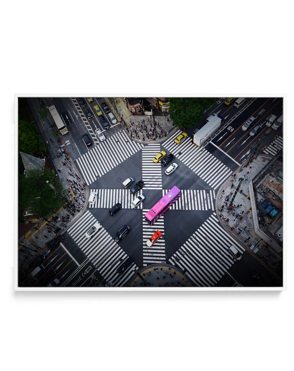 Vibrant City Crossing by Makoto Nishikura | Framed Canvas Art Print