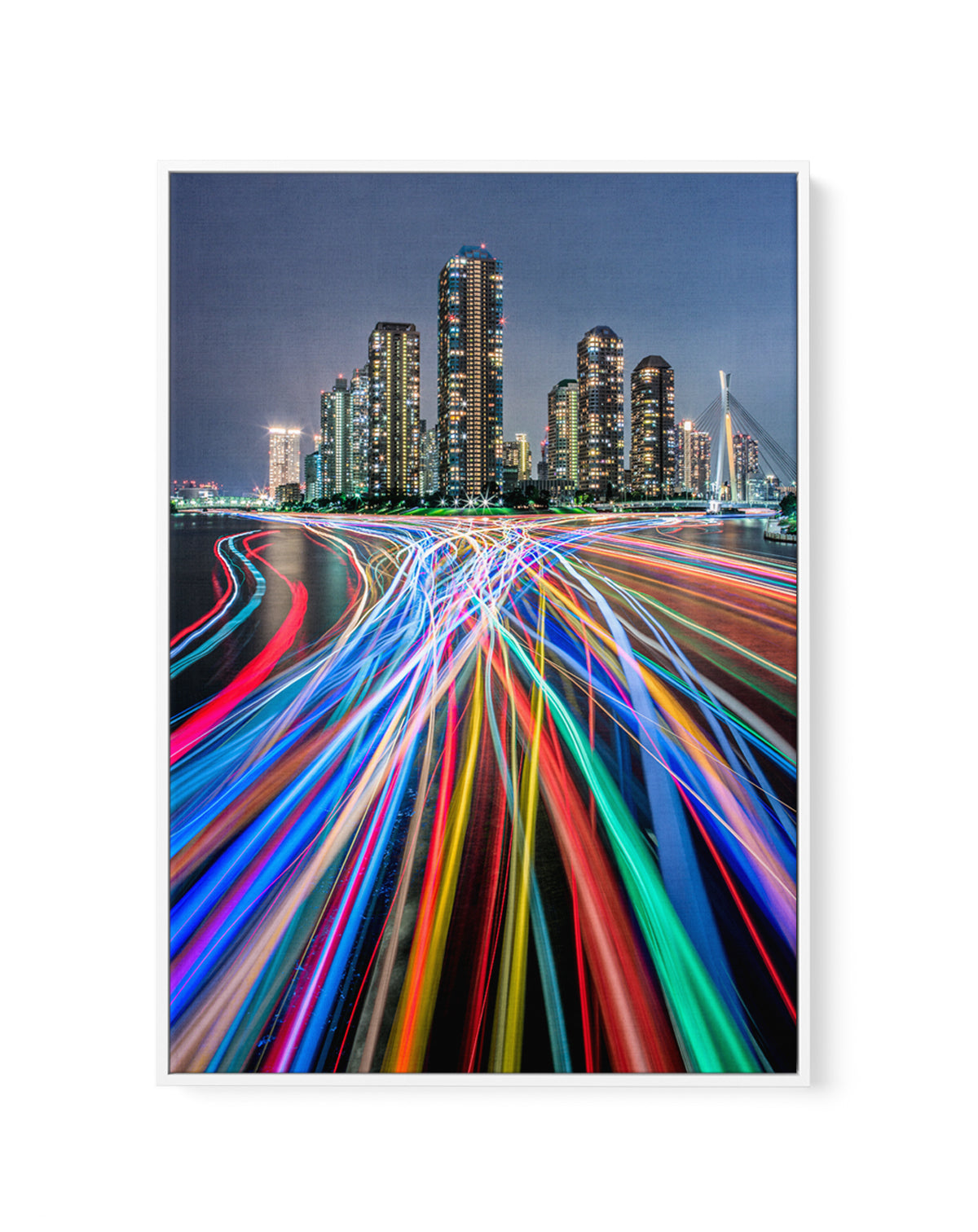 Vibrant City Light Trails by Kei Sasaki | Framed Canvas Art Print