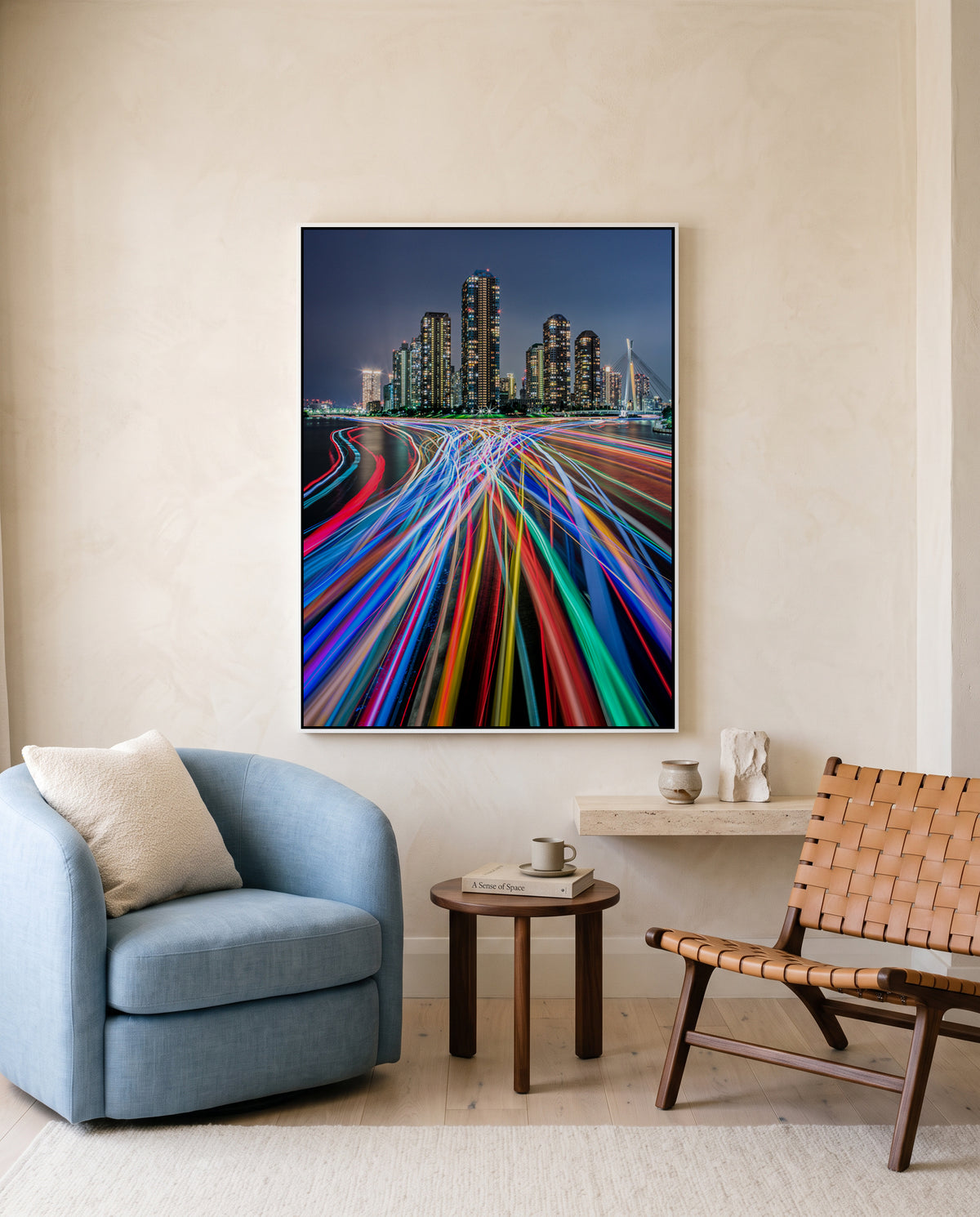 Vibrant City Light Trails by Kei Sasaki | Framed Canvas Art Print