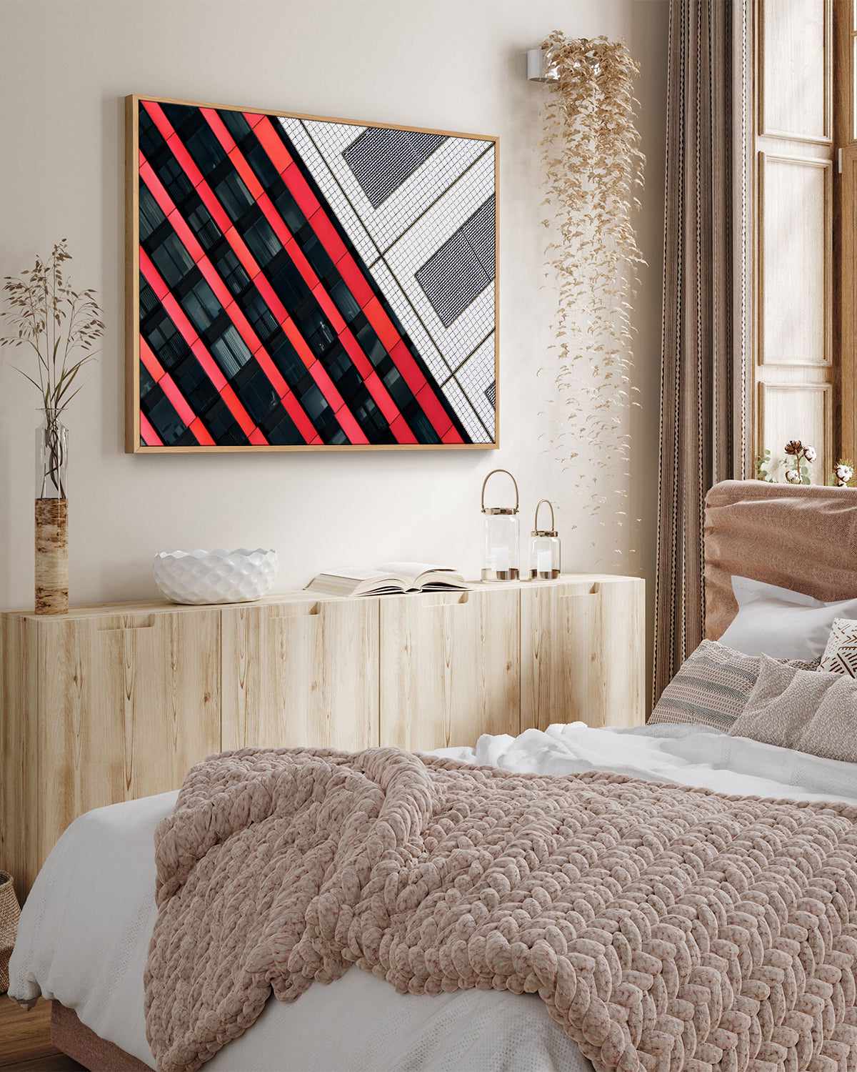 Van Son Red Diagonals | Framed Canvas Art Print