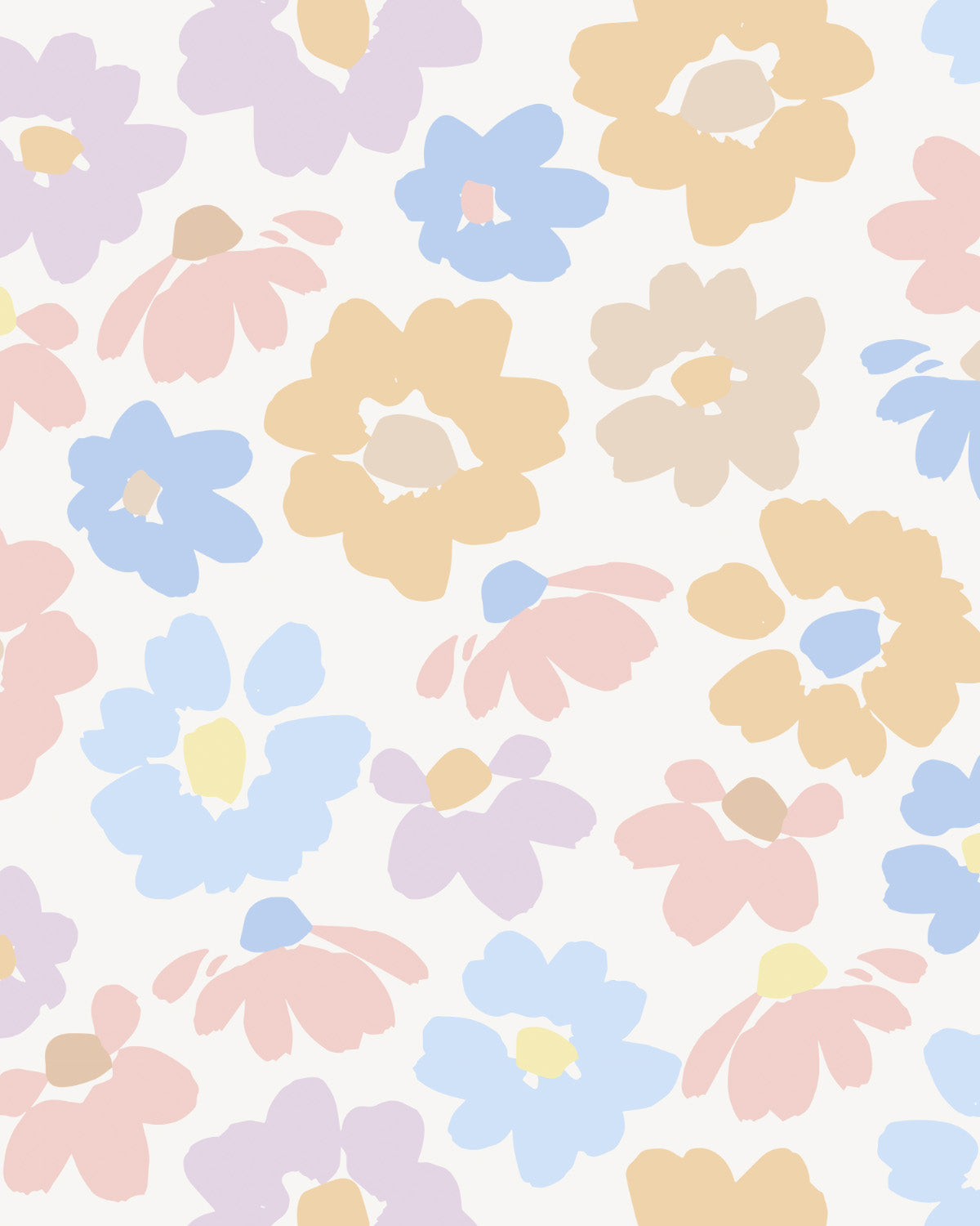 Vanilla Field Flowers in Orange & Pink Commercial Vinyl Wallcovering