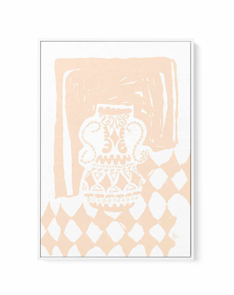 Vase Diamonds Peach by Anne Korako | Framed Canvas Art Print