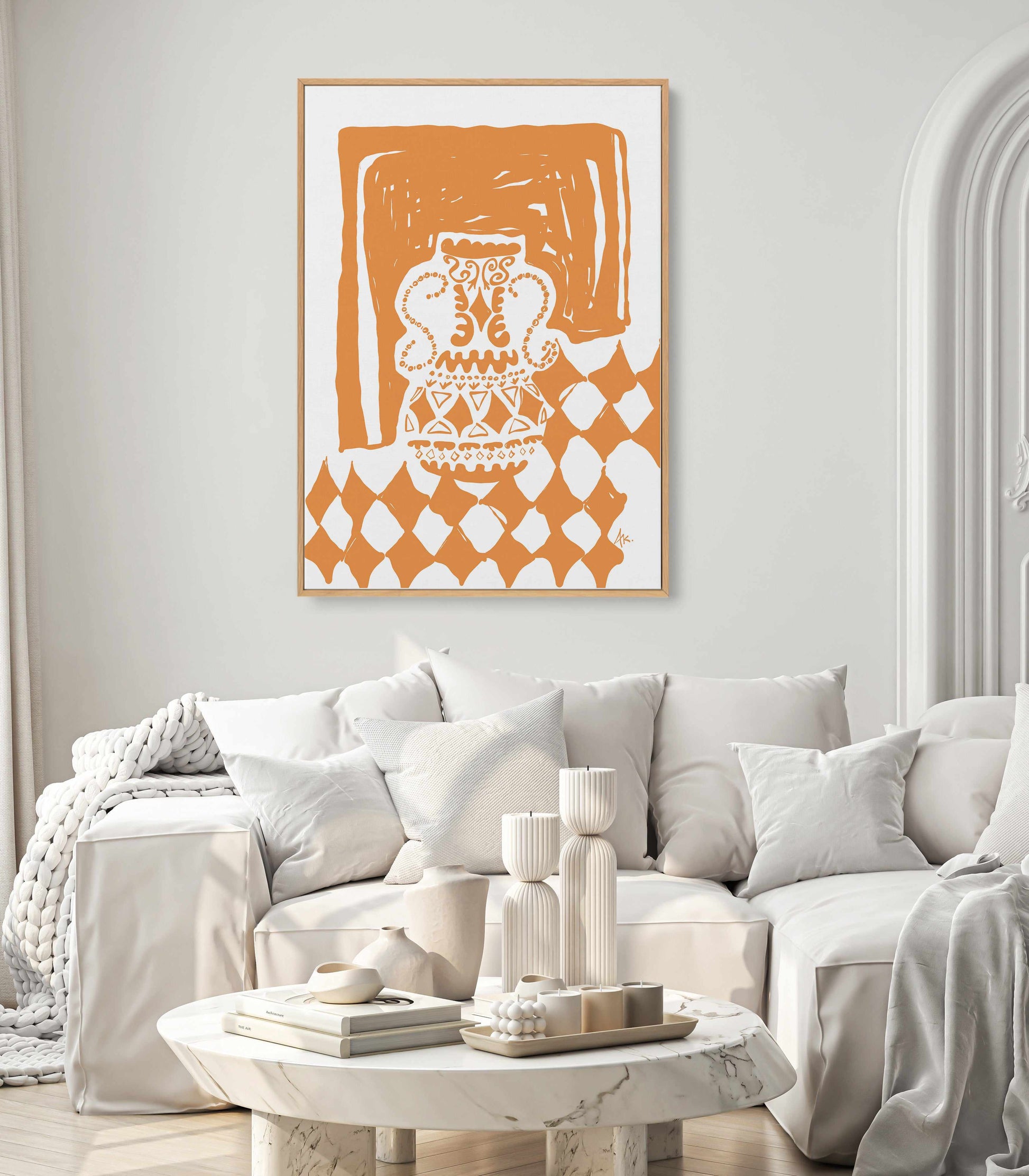 Vase Diamonds Tan by Anne Korako | Framed Canvas Art Print from Olive et Oriel where you can shop wallpaper and artworks online