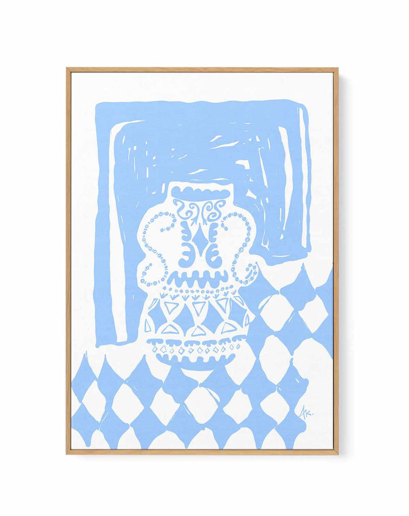 Vase Diamonds Soft Blue by Anne Korako | Framed Canvas Art Print