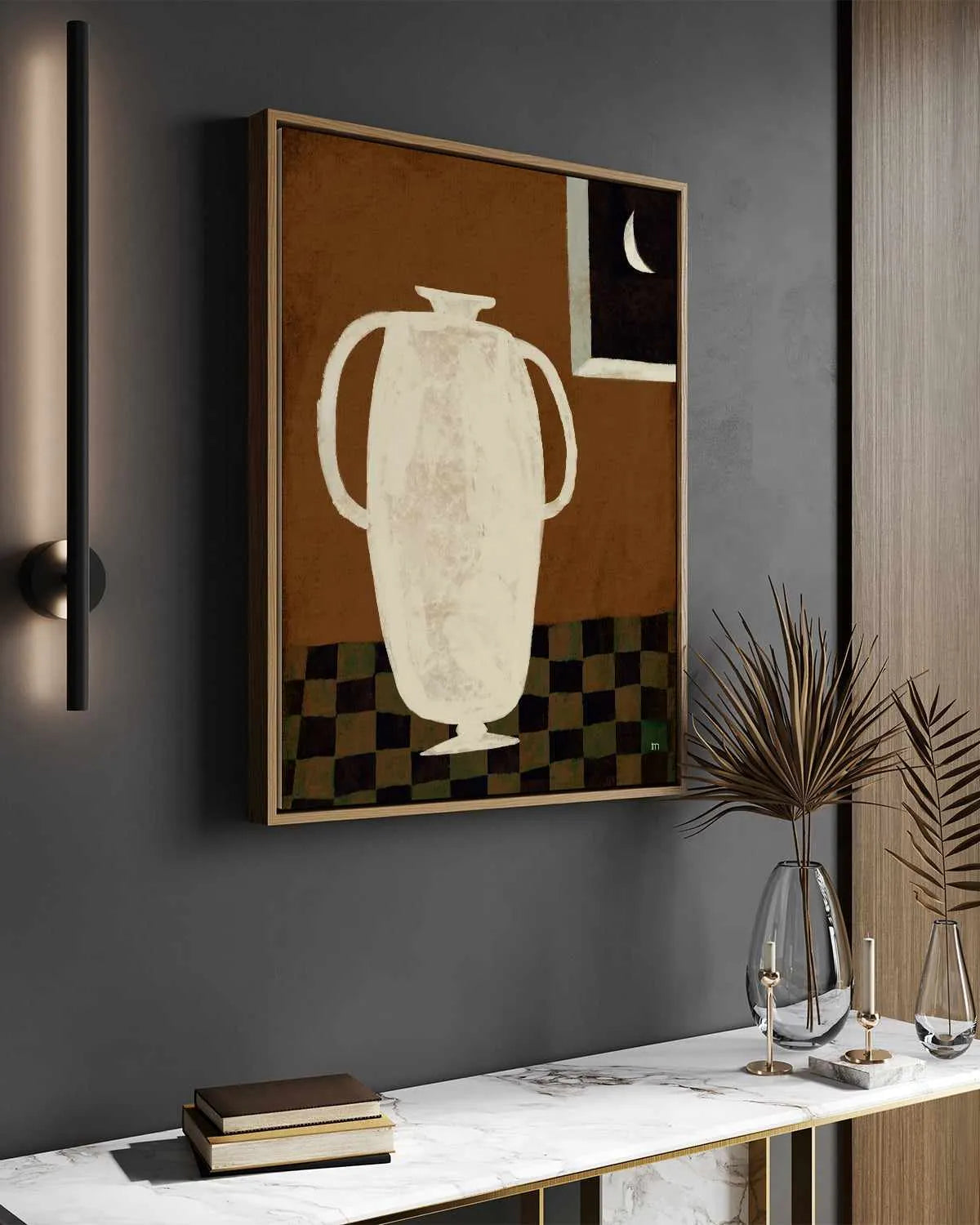 Vase and Moon Still Life by Marco Marella | Framed Canvas Art Print from Olive et Oriel where you can shop wallpaper and artworks online