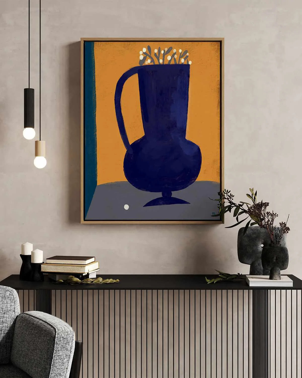 Vaso Blu Still Life by Marco Marella | Framed Canvas Art Print from Olive et Oriel where you can shop wallpaper and artworks online