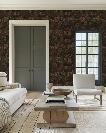 Vintage Tapestry Botanica in Moody Brown Wallpaper from Olive et Oriel where you can shop wallpaper and artworks online