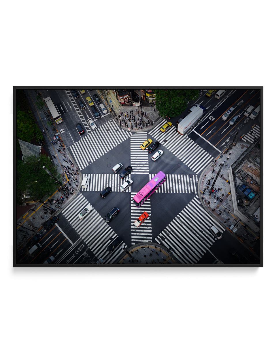 Vibrant City Crossing by Makoto Nishikura | Framed Canvas Art Print