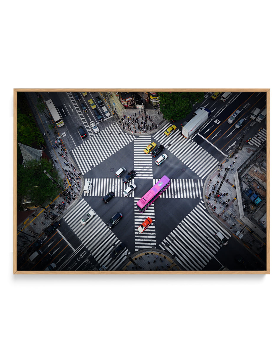 Vibrant City Crossing by Makoto Nishikura | Framed Canvas Art Print