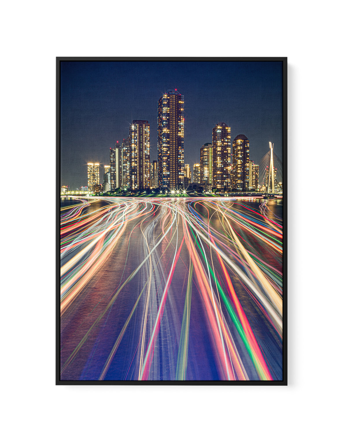Vibrant City Night Trails by ＡＫＩ | Framed Canvas Art Print