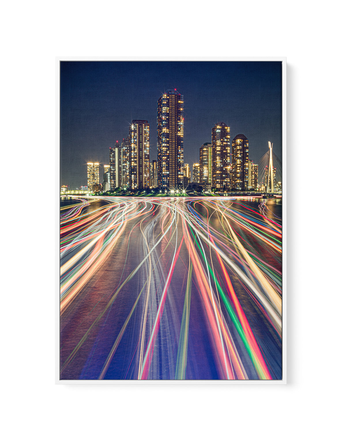 Vibrant City Night Trails by ＡＫＩ | Framed Canvas Art Print