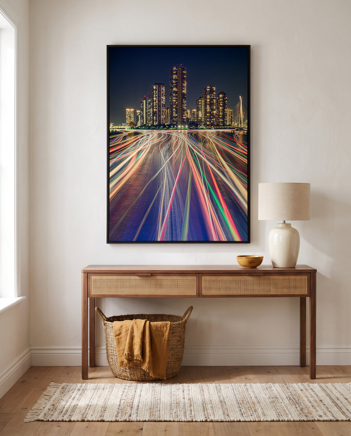 Vibrant City Night Trails by ＡＫＩ | Framed Canvas Art Print