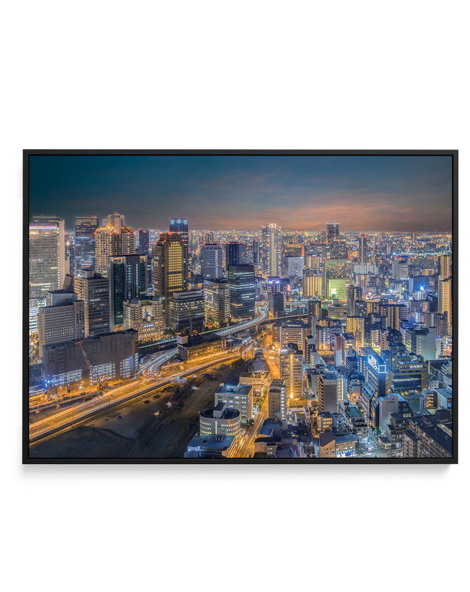 Vibrant Evening Cityscape by royhoo | Framed Canvas Art Print