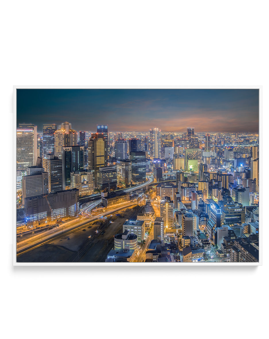 Vibrant Evening Cityscape by royhoo | Framed Canvas Art Print