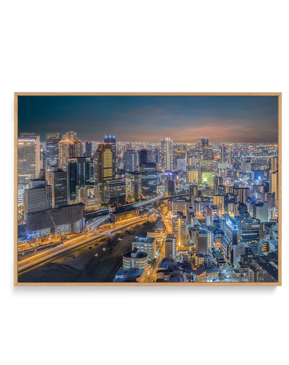 Vibrant Evening Cityscape by royhoo | Framed Canvas Art Print