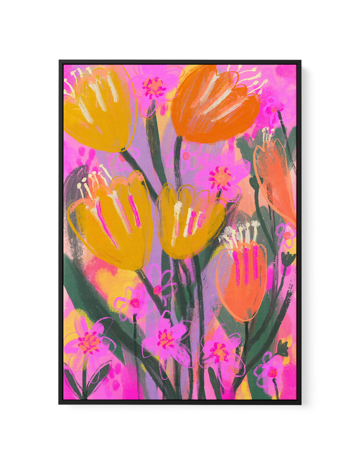 Vibrant Petal Dance by Treechild | Framed Canvas Art Print
