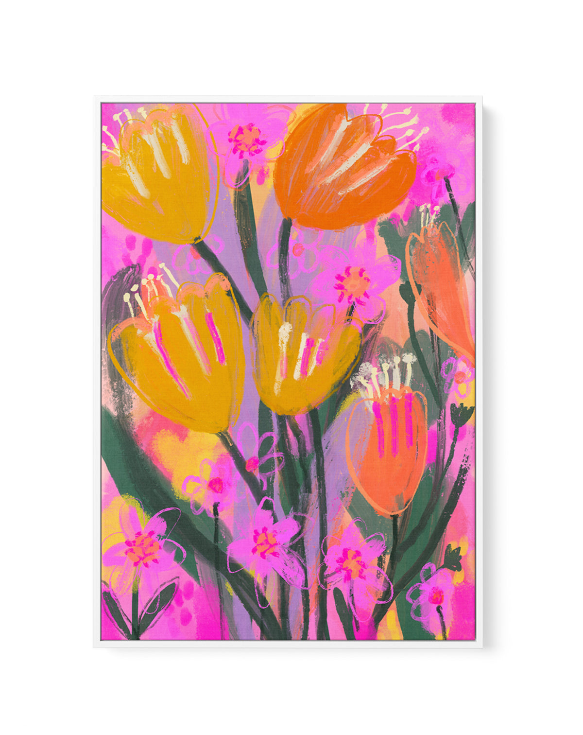 Vibrant Petal Dance by Treechild | Framed Canvas Art Print
