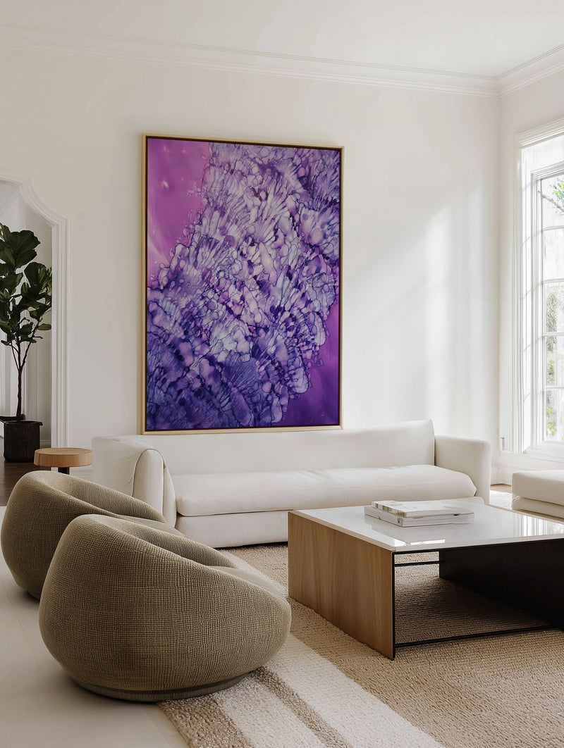 Vibrant Purple Fluidity by Tara Mann | Framed Canvas Art Print