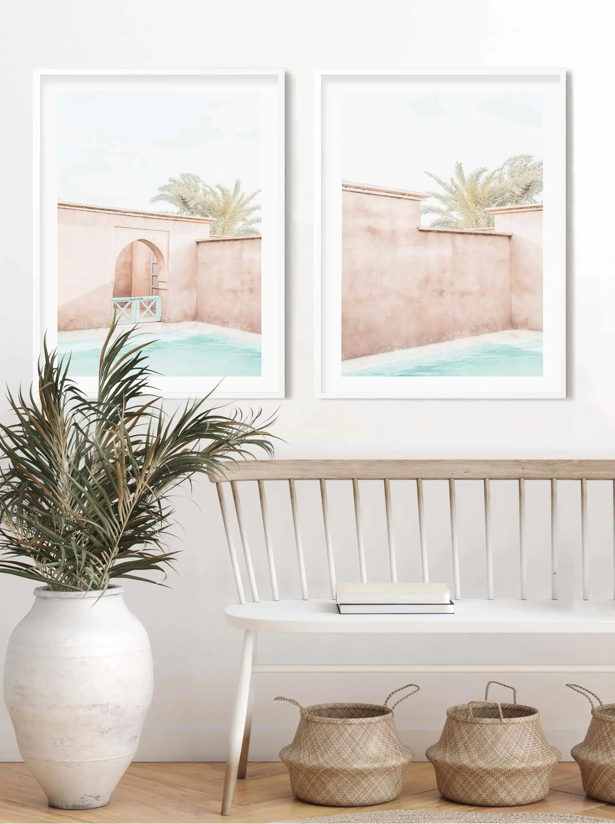 Villa De Marrakech I Art Print-Shop Australian Art Prints Online with Olive et Oriel - Our collection of Moroccan art prints offer unique wall art including moroccan arches and pink morocco doors of marrakech - this collection will add soft feminine colour to your walls and some may say bohemian style. These traditional morocco landscape photography includes desert scenes of palm trees and camel art prints - there is art on canvas and extra large wall art with fast, free shipping across Australi