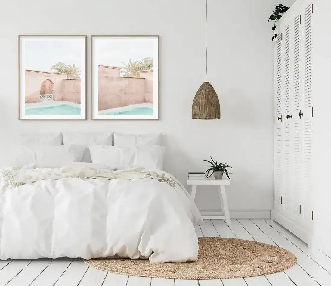 Villa De Marrakech I Art Print-Shop Australian Art Prints Online with Olive et Oriel - Our collection of Moroccan art prints offer unique wall art including moroccan arches and pink morocco doors of marrakech - this collection will add soft feminine colour to your walls and some may say bohemian style. These traditional morocco landscape photography includes desert scenes of palm trees and camel art prints - there is art on canvas and extra large wall art with fast, free shipping across Australi