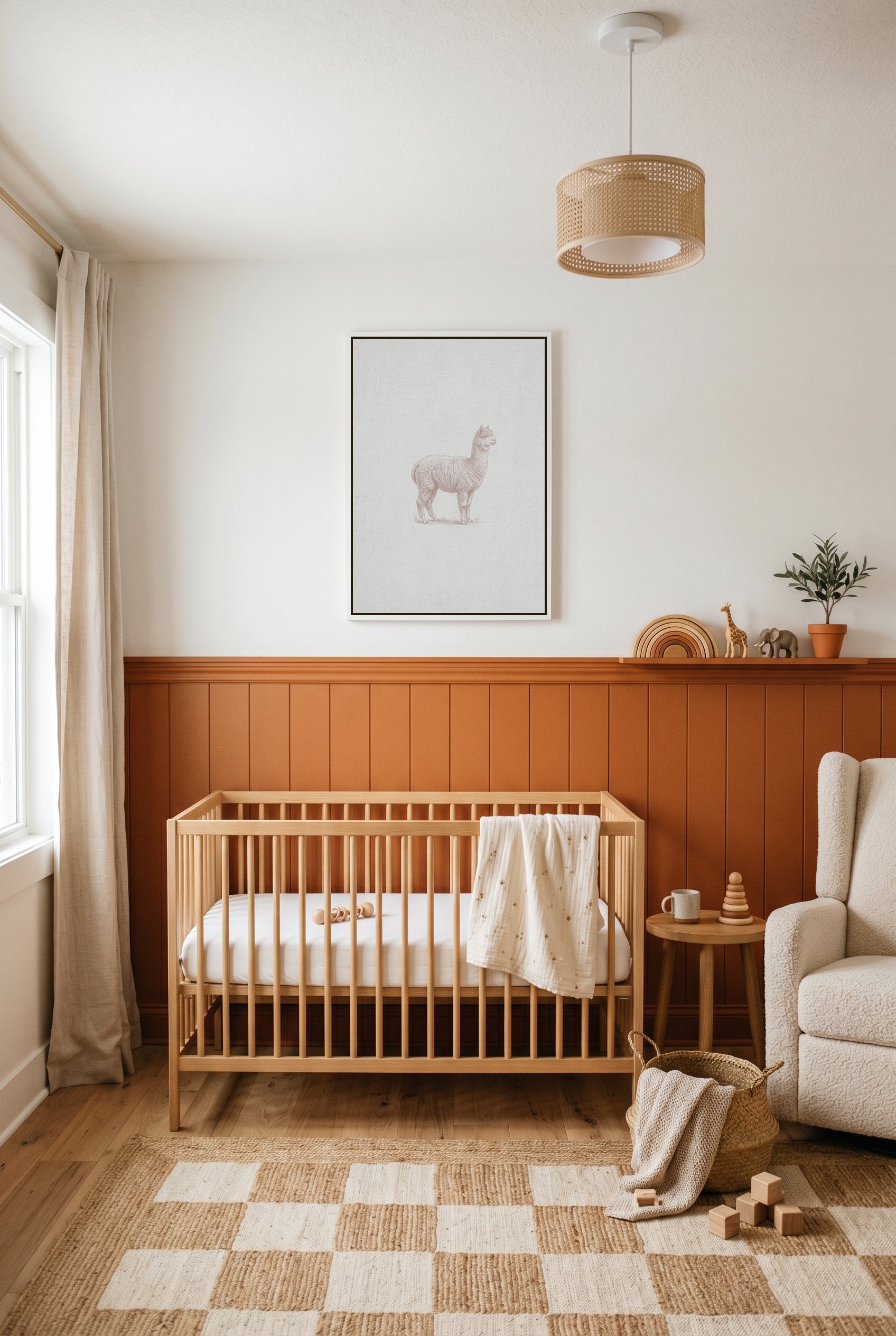 Vintage Alpaca Farm Animals on Linen | Framed Canvas Art Print