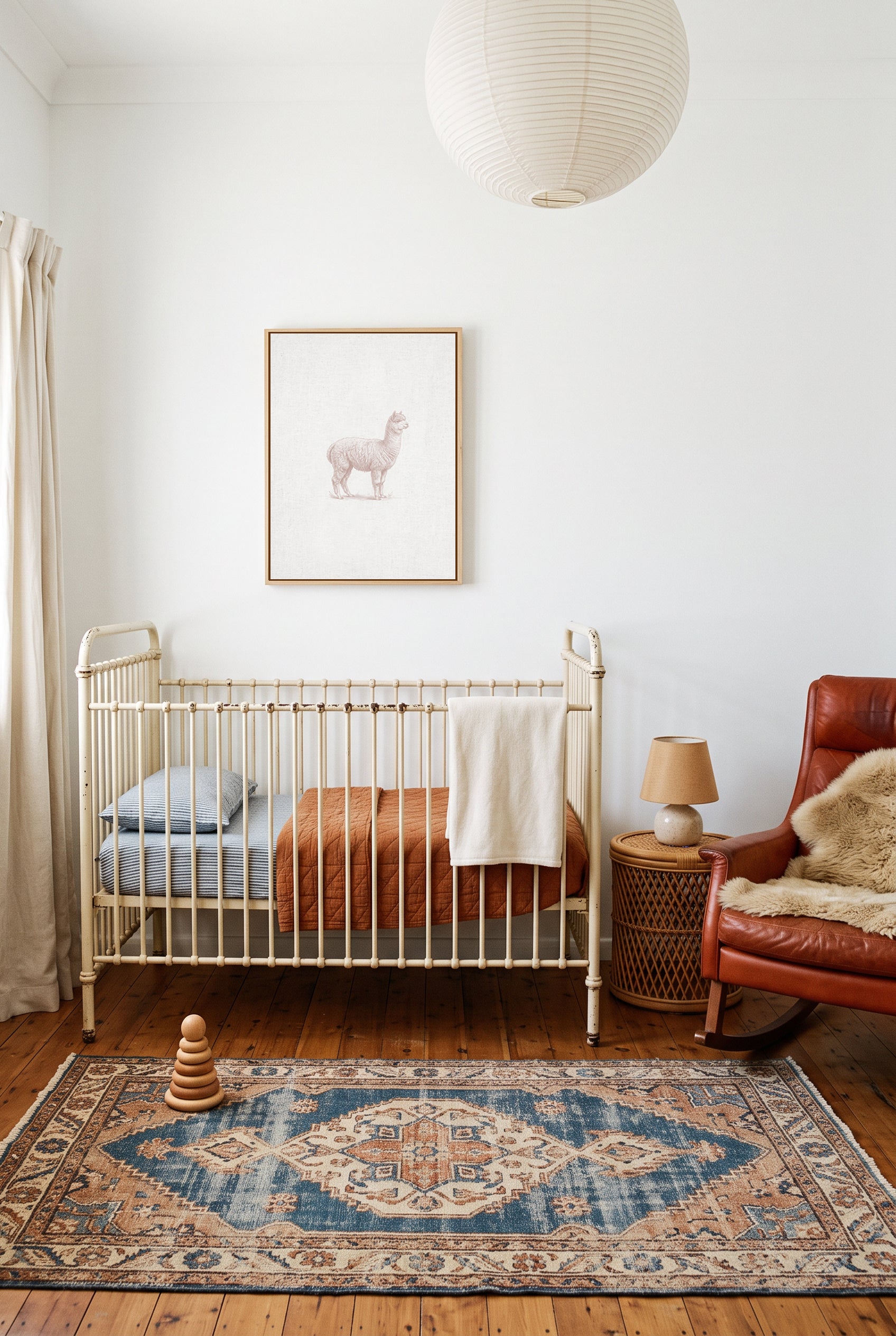Vintage Alpaca Farm Animals on Linen | Framed Canvas Art Print