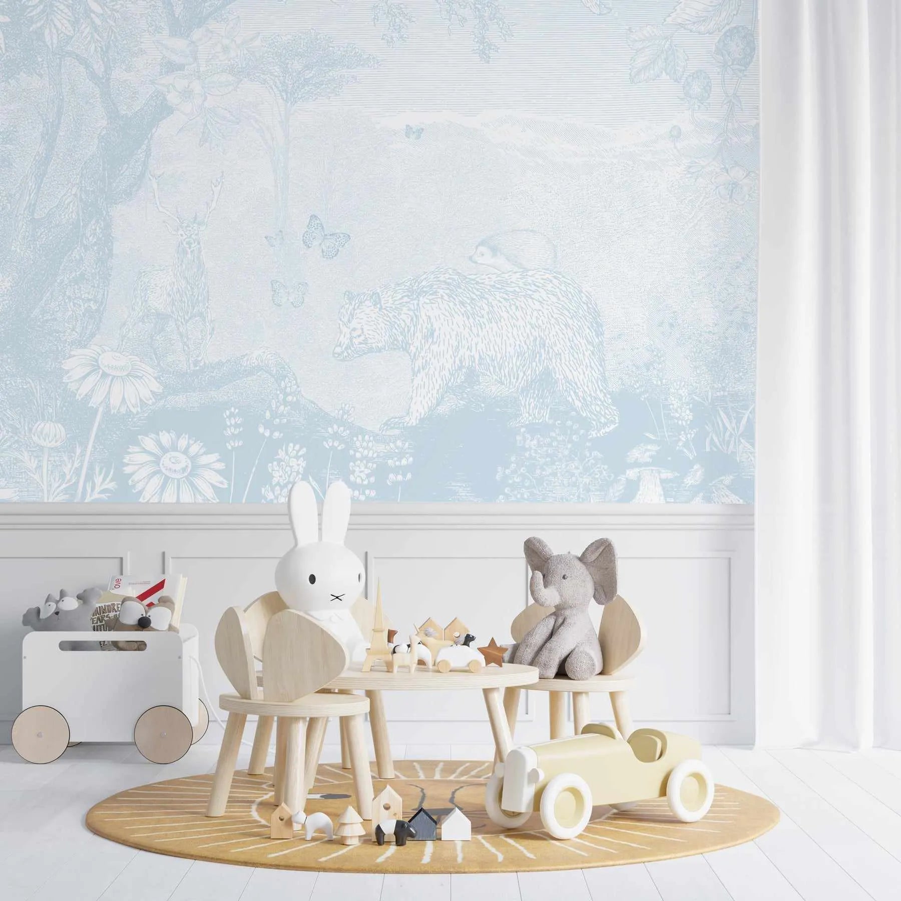 Vintage Animal Forest in Powder Blue Wallpaper Mural - Olive et Oriel