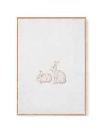 Vintage Bunnies Farm Animals on Linen | Framed Canvas Art Print