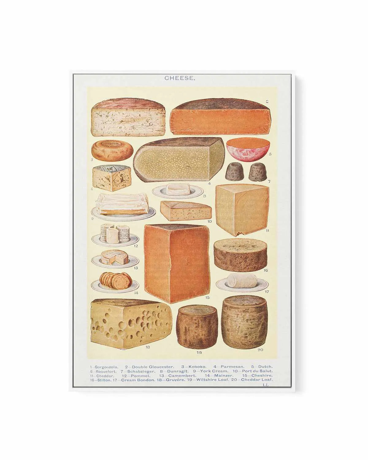 Vintage Cheeses Poster | Framed Canvas Art Print from Olive et Oriel where you can shop wallpaper and artworks online