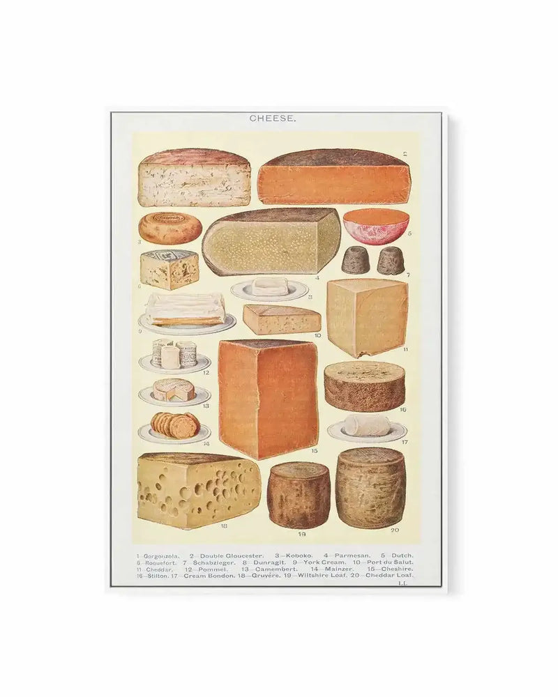 Vintage Cheeses Poster | Framed Canvas Art Print from Olive et Oriel where you can shop wallpaper and artworks online