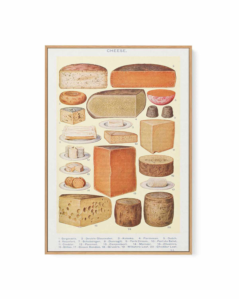 Vintage Cheeses Poster | Framed Canvas Art Print