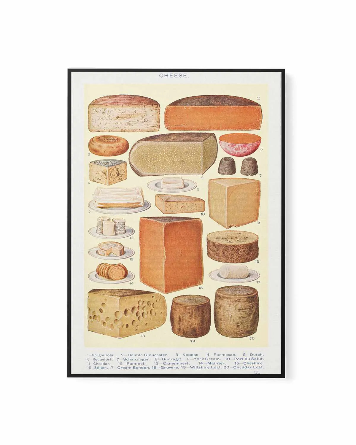 Vintage Cheeses Poster | Framed Canvas Art Print from Olive et Oriel where you can shop wallpaper and artworks online