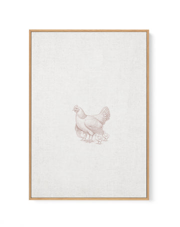 Vintage Chicken Farm Animals on Linen | Framed Canvas Art Print