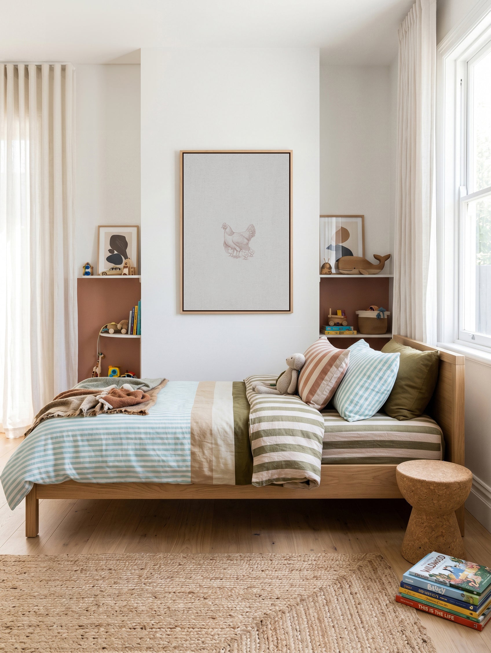 Vintage Chicken Farm Animals on Linen | Framed Canvas Art Print