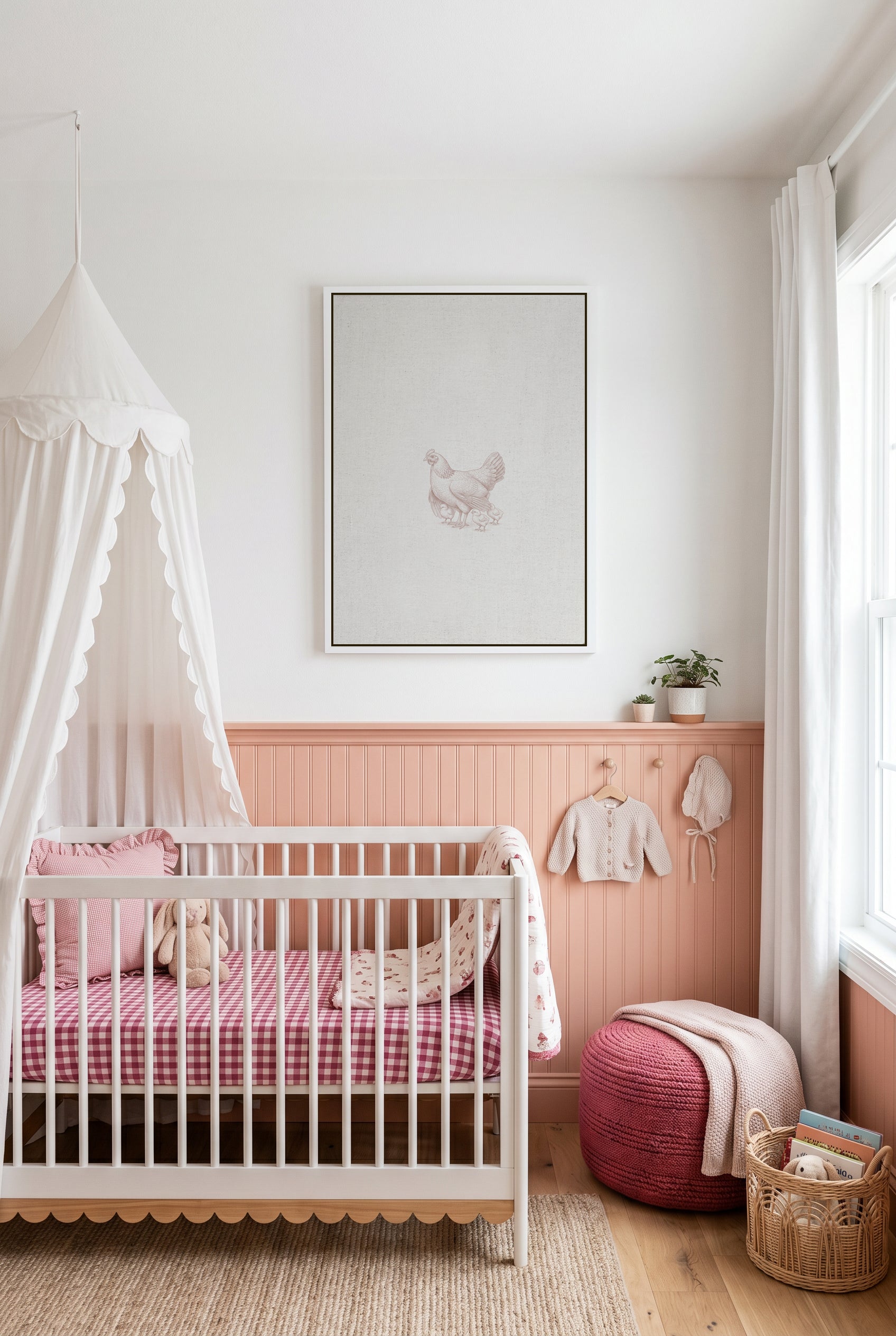 Vintage Chicken Farm Animals on Linen | Framed Canvas Art Print