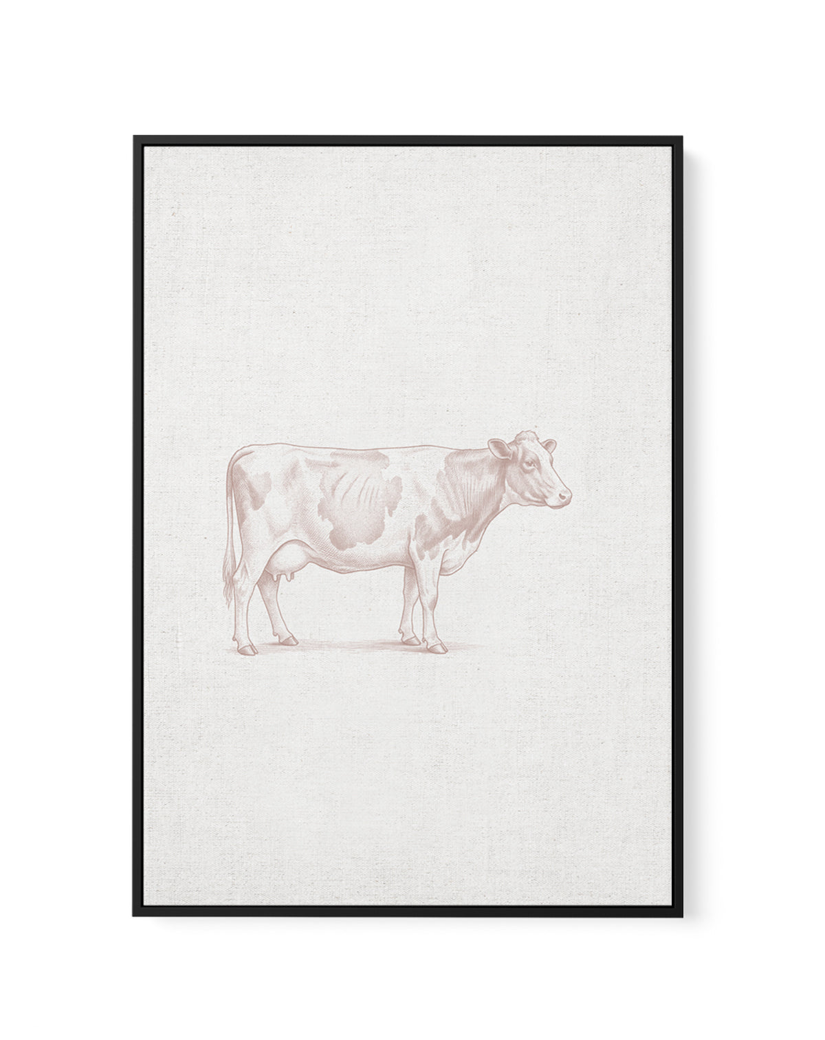 Vintage Cow Farm Animal on Linen | Framed Canvas Art Print
