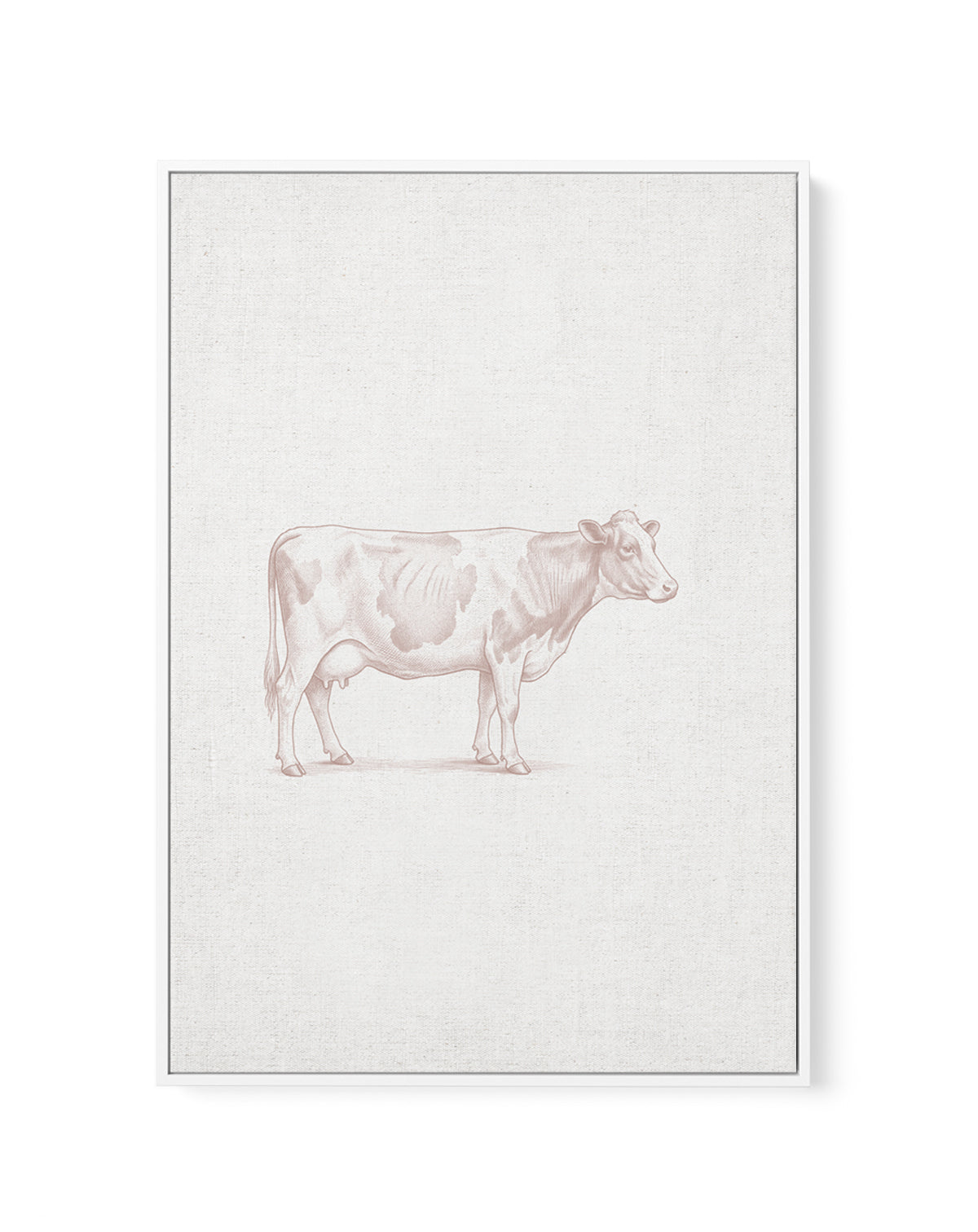 Vintage Cow Farm Animal on Linen | Framed Canvas Art Print