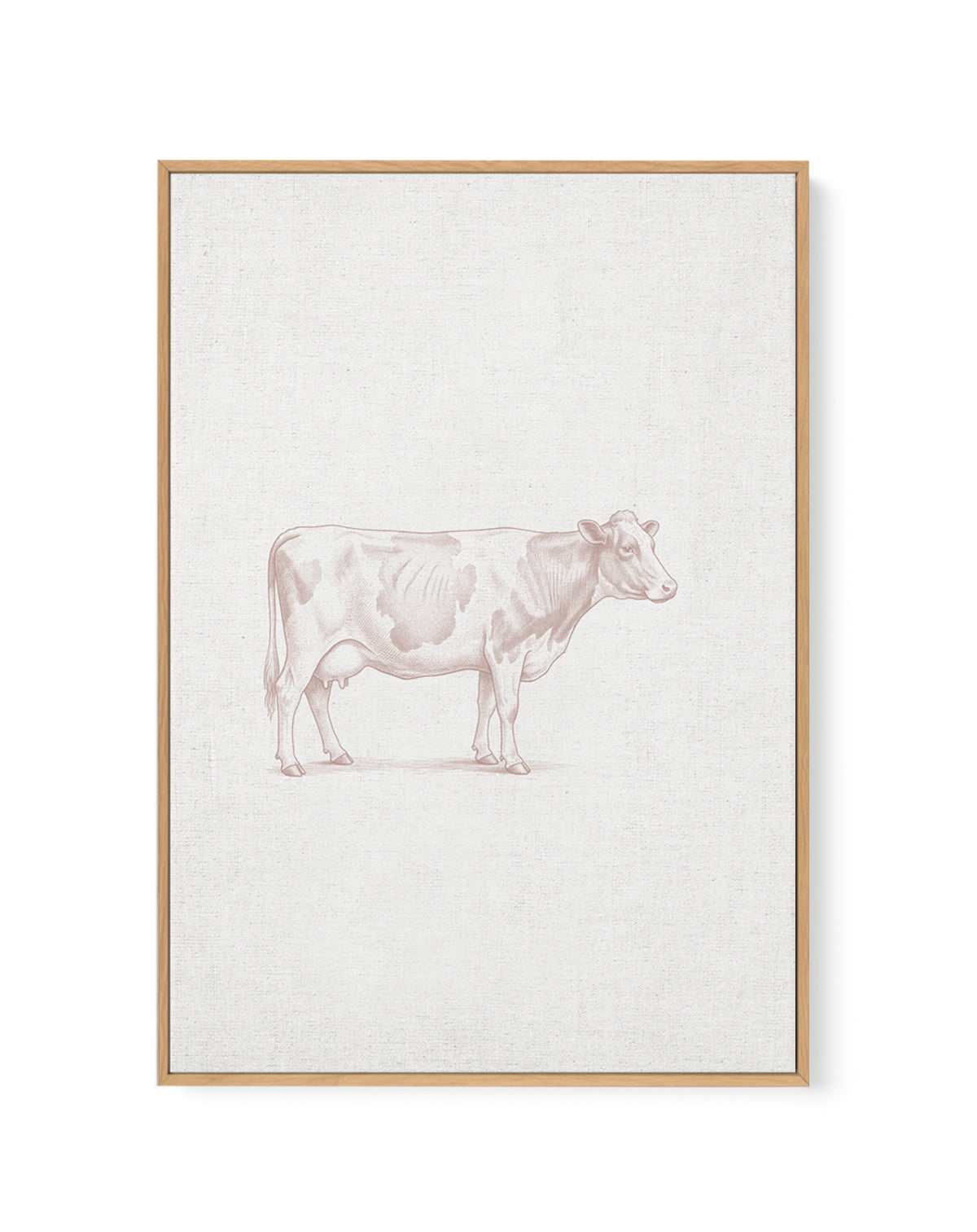 Vintage Cow Farm Animal on Linen | Framed Canvas Art Print