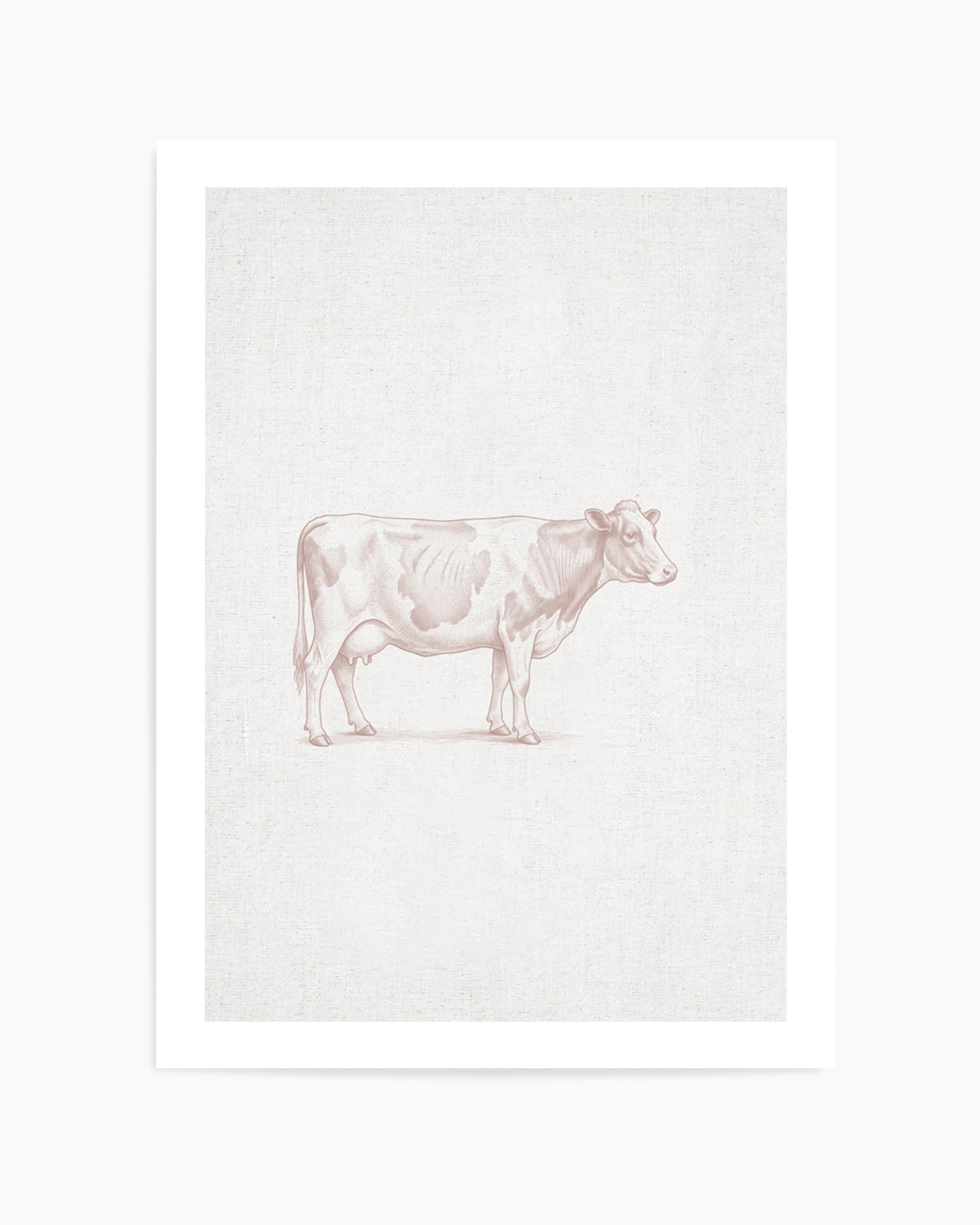 Vintage Cow Farm Animal on Linen | Art Print
