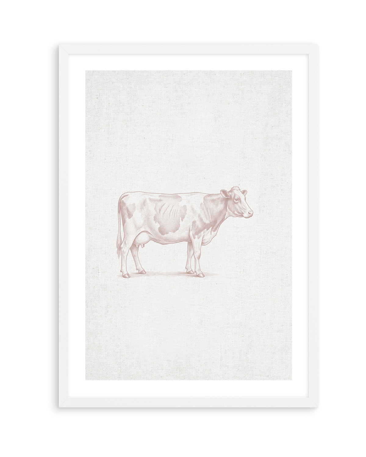 Vintage Cow Farm Animal on Linen | Art Print