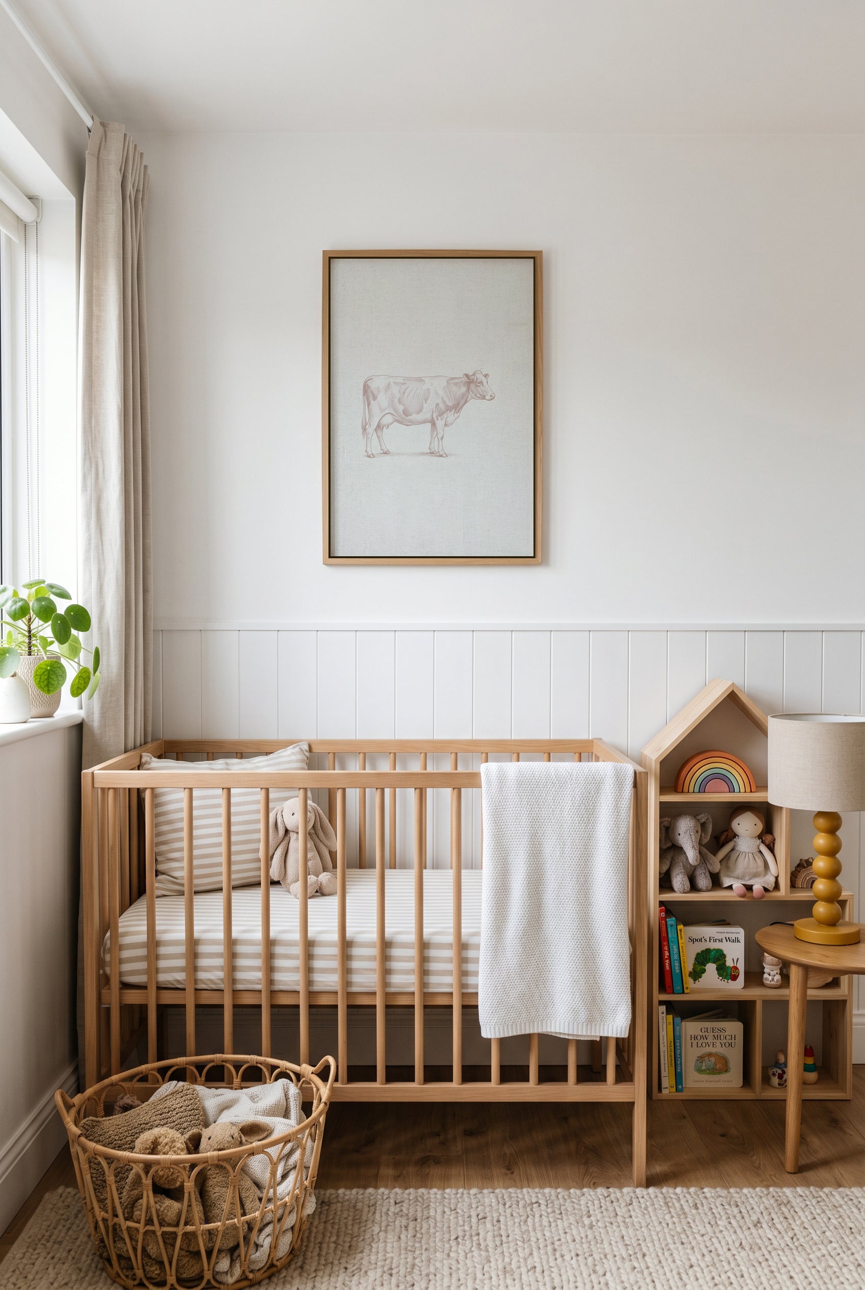 Vintage Dairy Cow Farm Animal on Linen | Framed Canvas Art Print
