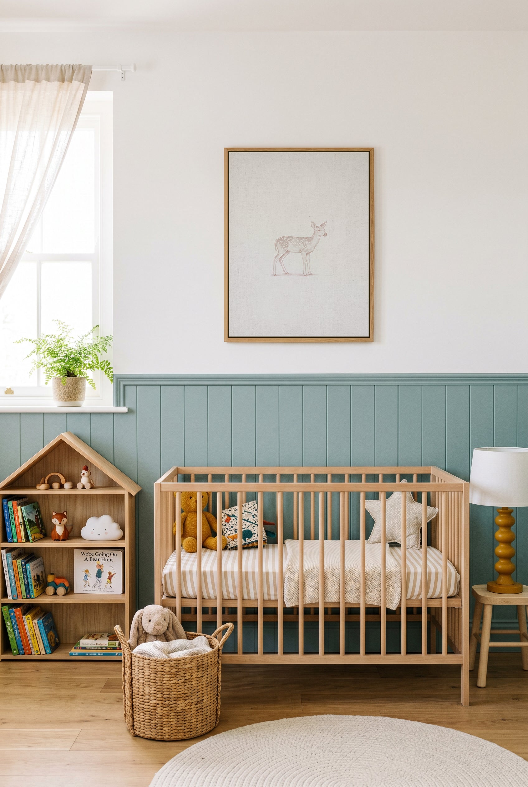 Vintage Deer Farm Animals on Linen | Framed Canvas Art Print