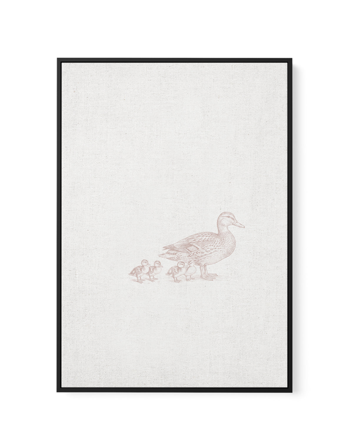 Vintage Ducks Farm Animals on Linen | Framed Canvas Art Print