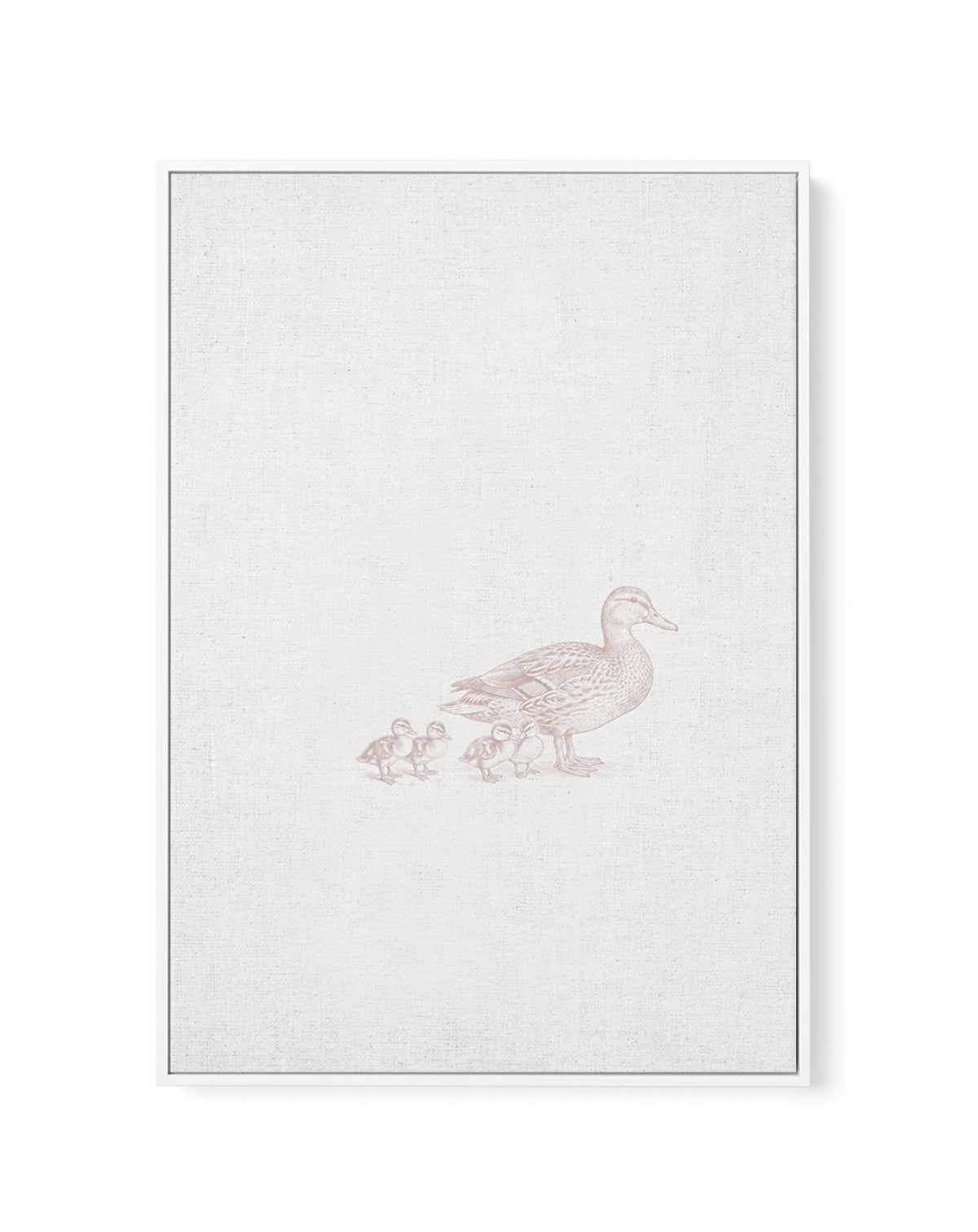 Vintage Ducks Farm Animals on Linen | Framed Canvas Art Print