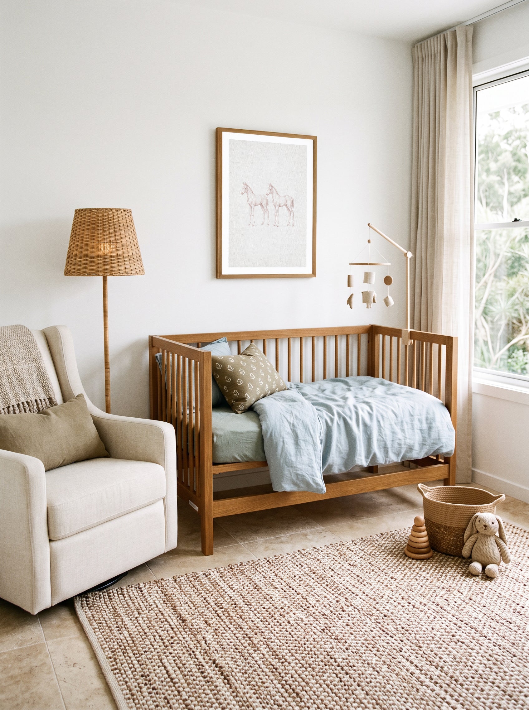 Vintage Foal Farm Animals on Linen | Art Print