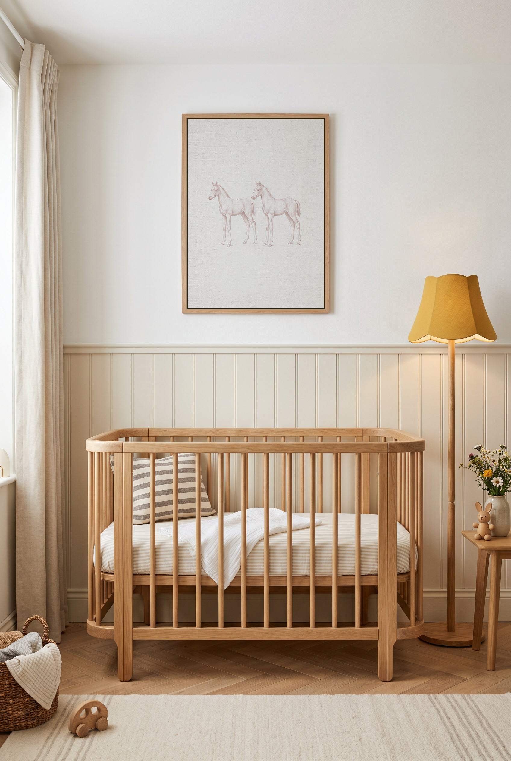 Vintage Foal Farm Animals on Linen | Framed Canvas Art Print