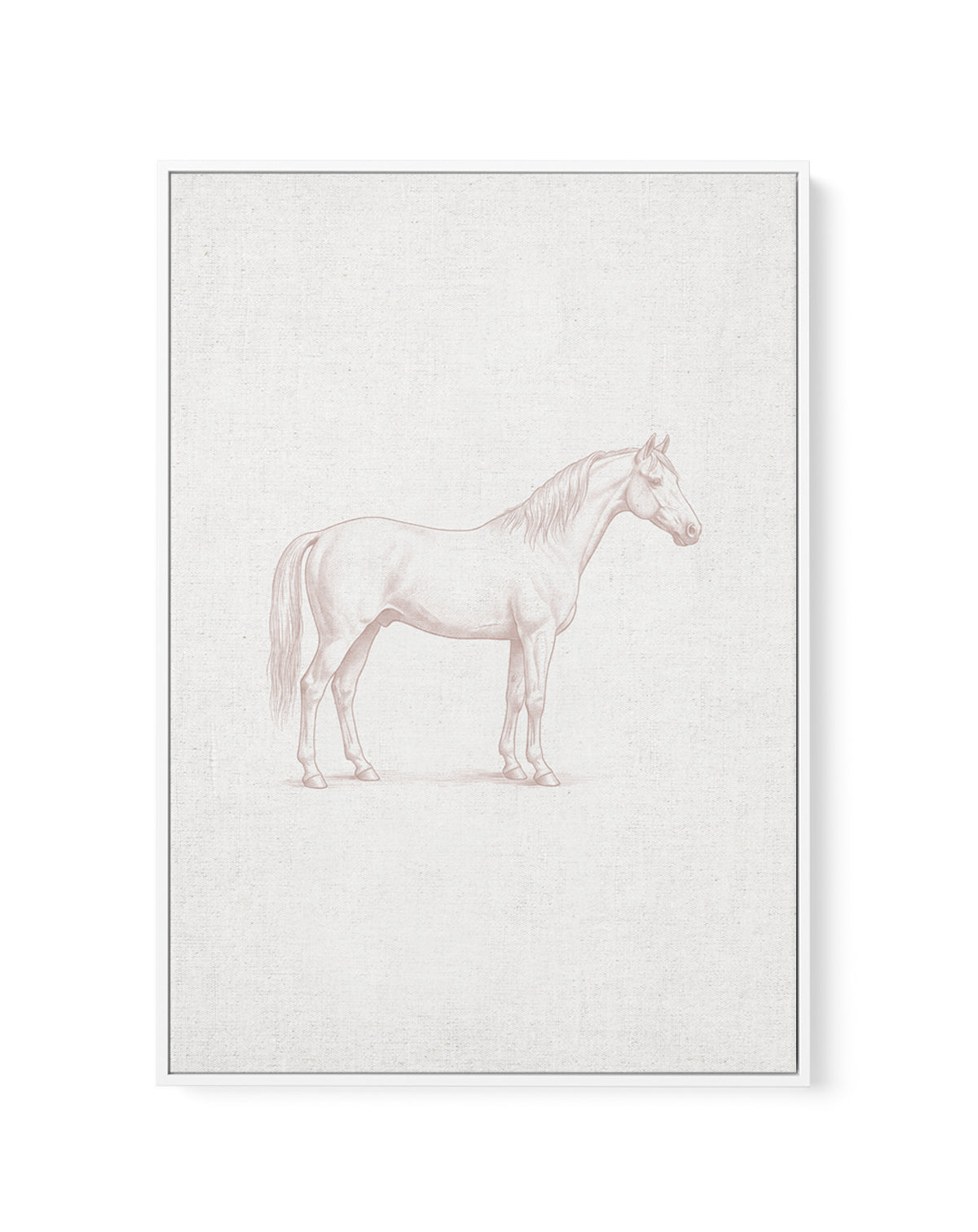 Vintage Horse Farm Animal on Linen | Framed Canvas Art Print