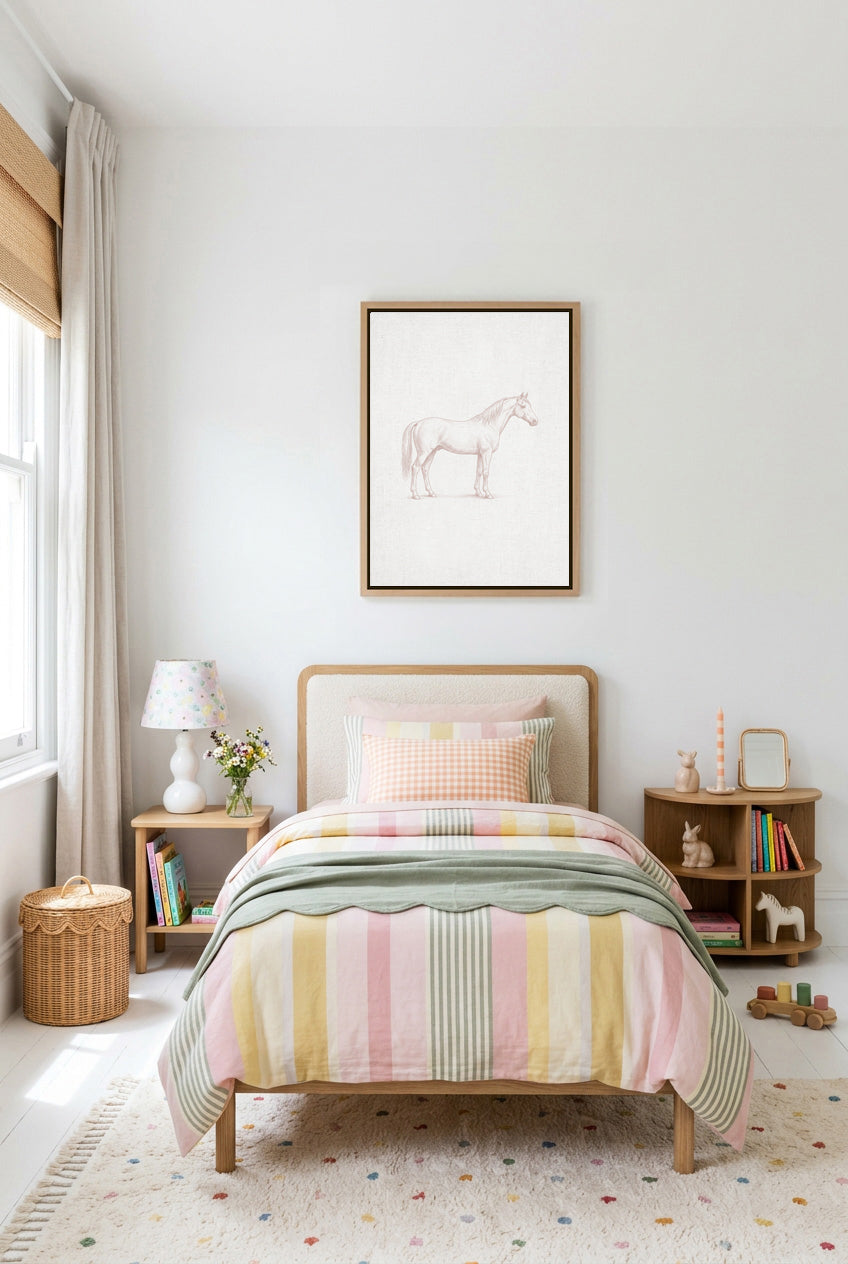 Vintage Horse Farm Animal on Linen | Framed Canvas Art Print