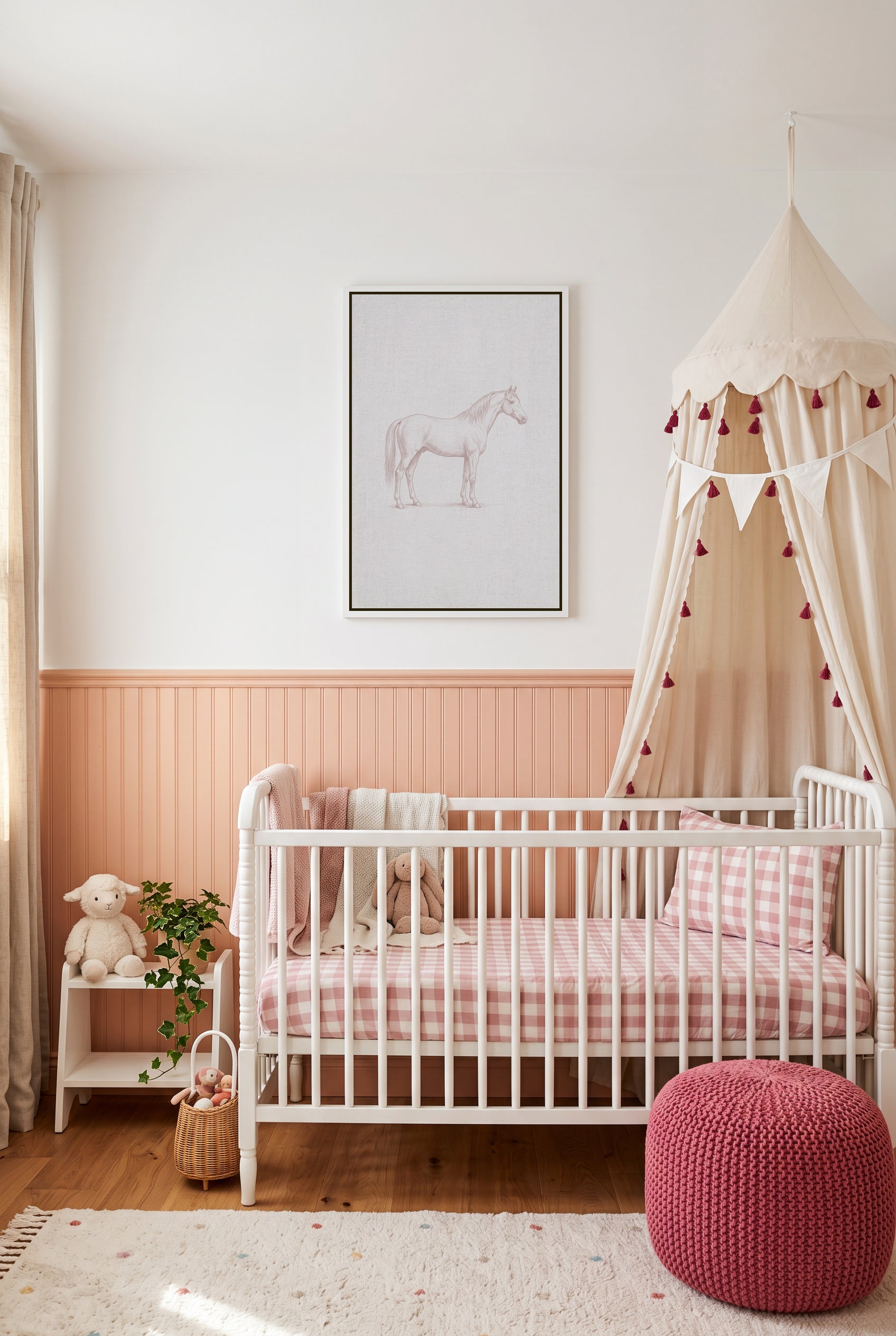 Vintage Horse Farm Animal on Linen | Framed Canvas Art Print